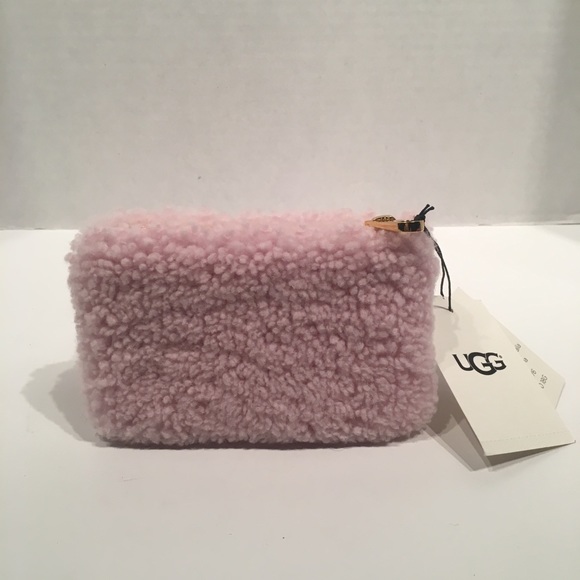 Ugg Small Zip Pouch Shell Pink Sheepskin Purse - Picture 3 of 5
